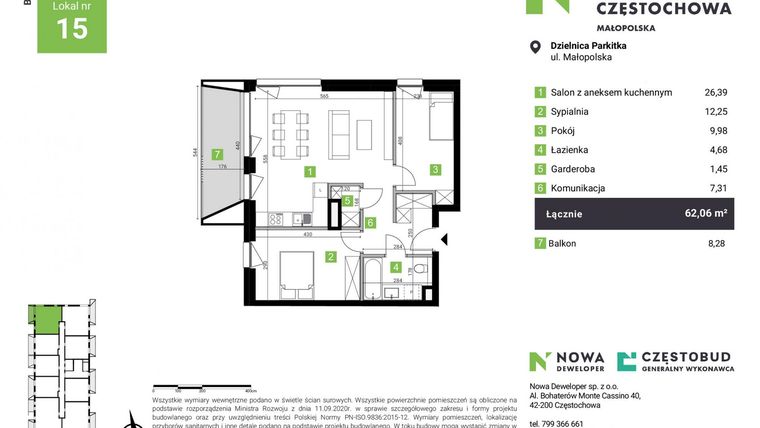 Rzut - Mieszkanie na sprzedaż 3 pokoje o powierzchni 62,06 m² - numer C15 w Nowa Częstochowa Małopolska