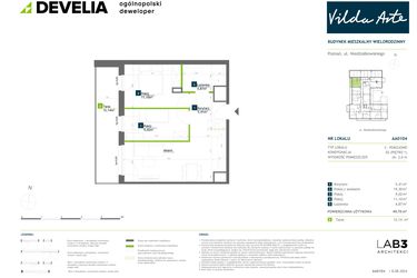 Rzut - Mieszkanie na sprzedaż 3 pokoje o powierzchni 49,73 m² - numer AA0104 w Vilda Arte