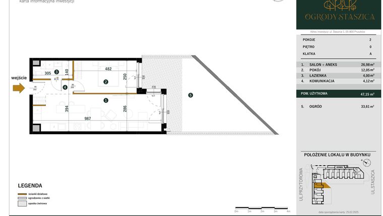 Rzut - Mieszkanie na sprzedaż 2 pokoje o powierzchni 47,15 m² - numer A.02 w Ogrody Staszica