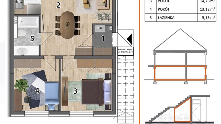 Rzut - Mieszkanie na sprzedaż 3 pokoje o powierzchni 71,9 m² - numer 9P1 w Osiedle Leśnica Las