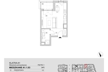 Rzut - Mieszkanie na sprzedaż 1 pokój o powierzchni 28,8 m² - numer A1.1.03 w ATAL Floriana
