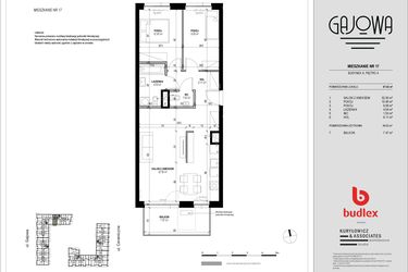 Rzut - Mieszkanie na sprzedaż 3 pokoje o powierzchni 66,22 m² - numer 17 w Gajowa bud. A