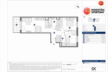Rzut - Mieszkanie na sprzedaż 3 pokoje o powierzchni 58,05 m² - numer B.38 w Mokotów Sportowy