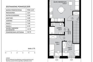 Rzut - Mieszkanie na sprzedaż 3 pokoje o powierzchni 50,79 m² - numer C12 w Kowalove etap 2
