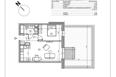 Rzut - Mieszkanie na sprzedaż 2 pokoje o powierzchni 47,76 m² - numer J.M01 w Osiedle Glivia Zachodnia