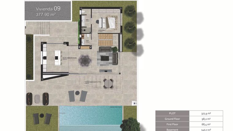 Rzut - Dom na sprzedaż 3 pokoje o powierzchni 307,3 m² - numer 9 w Domy w Polop - 19359115