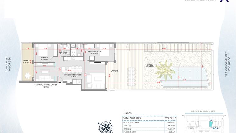 Rzut - Mieszkanie na sprzedaż 3 pokoje o powierzchni 229,27 m² - numer 0-EG-A w Apartamenty w La Manga del Mar Menor - 47236454
