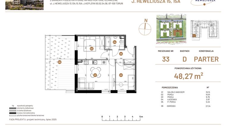 Rzut - Mieszkanie na sprzedaż 3 pokoje o powierzchni 48,27 m² - numer JAR-IV-D-LM-M33 w Osiedle JAR Heweliusza etap IV