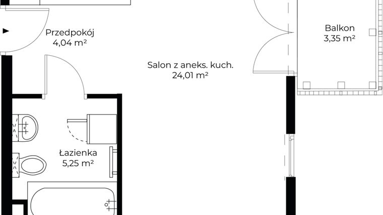 Rzut - Mieszkanie na sprzedaż 1 pokój o powierzchni 33,3 m² - numer C2.12 w Enklawa Bukowa II