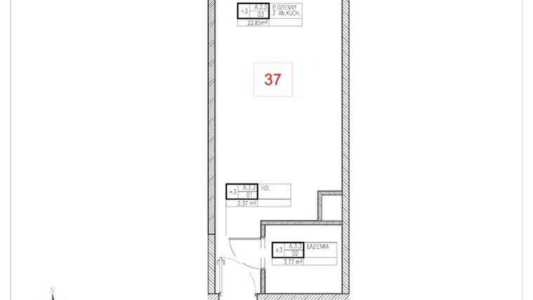 Rzut - Mieszkanie na sprzedaż 1 pokój o powierzchni 28,99 m² - numer A3.3 w Rezydencja Ogród Saski etap I i II