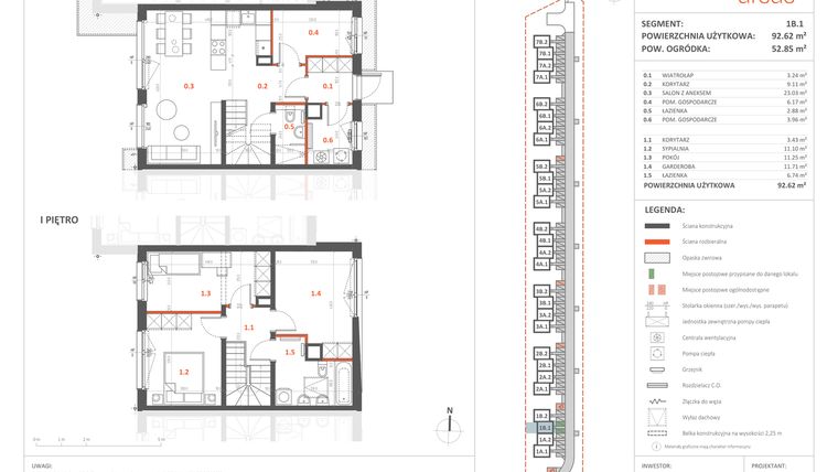 Rzut - Dom na sprzedaż 5 pokoi o powierzchni 92,62 m² - numer 1B.1 w Przystanek Ursus