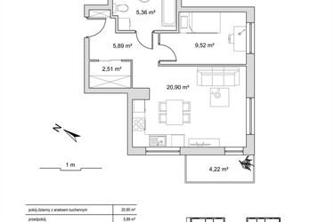 Rzut - Mieszkanie na sprzedaż 2 pokoje o powierzchni 44,18 m² - numer 6.21 w Vela Park bud. 6