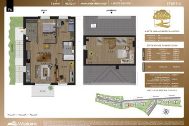 Rzut - Mieszkanie na sprzedaż 5 pokoi o powierzchni 96,62 m² - numer F4 w Aleja Dębowa III - mieszkania