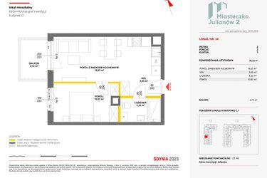 Rzut - Mieszkanie na sprzedaż 2 pokoje o powierzchni 38,72 m² - numer 34 w Miasteczko Julianów etap 2