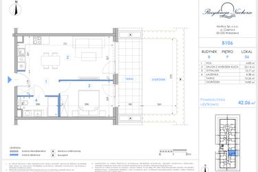 Rzut - Mieszkanie na sprzedaż 2 pokoje o powierzchni 41,88 m² - numer B106 w Rezydencja Niechorze II