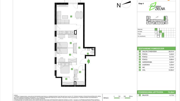 Rzut - Mieszkanie na sprzedaż 4 pokoje o powierzchni 75,26 m² - numer A.86 w Osiedle Zielna IV