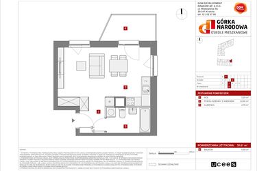Rzut - Mieszkanie na sprzedaż 1 pokój o powierzchni 30,61 m² - numer 5.3.F.33 w Osiedle Górka Narodowa etap 5