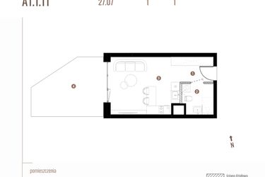 Rzut - Mieszkanie na sprzedaż 1 pokój o powierzchni 27,08 m² - numer A1.1.11 w Belg Apartamenty etap II