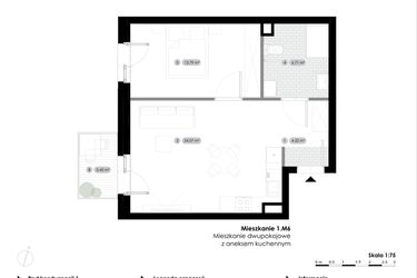 Rzut - Mieszkanie na sprzedaż 2 pokoje o powierzchni 48,89 m² - numer 1.M6 w Stalowa 76