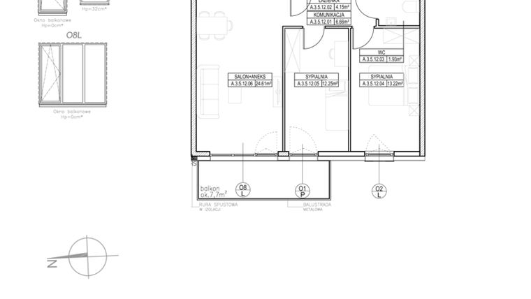 Rzut - Mieszkanie na sprzedaż 3 pokoje o powierzchni 65,75 m² - numer A.3.5.12 w Rytm