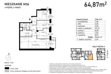 Rzut - Mieszkanie na sprzedaż 4 pokoje o powierzchni 64,87 m² - numer M36 w Finezja