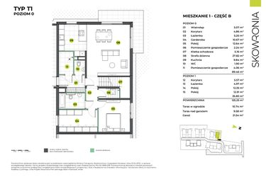 Rzut - Mieszkanie na sprzedaż 4 pokoje o powierzchni 146,8 m² - numer 2BL/1 w Skowronia