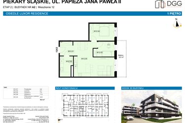 Rzut - Mieszkanie na sprzedaż 3 pokoje o powierzchni 58,5 m² - numer A2.12 w Luxor Residence