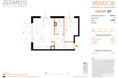 Rzut - Mieszkanie na sprzedaż 2 pokoje o powierzchni 45,81 m² - numer B17 w Werandowa
