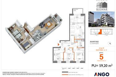 Rzut - Mieszkanie na sprzedaż 4 pokoje o powierzchni 59,2 m² - numer 5 w Osiedle Bulwar bud. 4