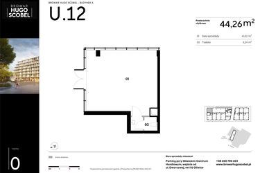 Rzut - Lokal użytkowy na sprzedaż 1 pokój o powierzchni 44,26 m² - numer U.12 w Browar HUGO SCOBEL