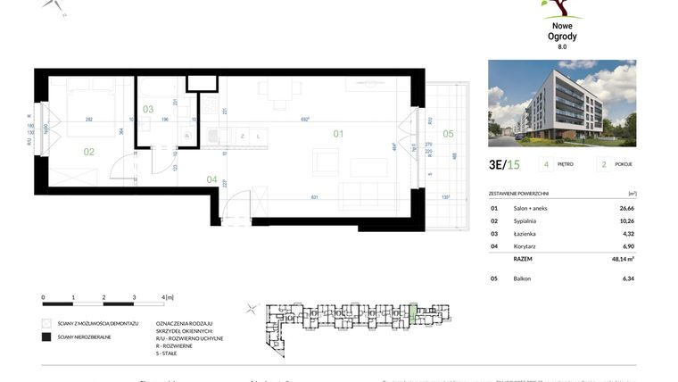 Rzut - Mieszkanie na sprzedaż 2 pokoje o powierzchni 48,14 m² - numer 3E/15 w Nowe Ogrody 8.0