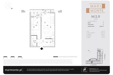 Rzut - Mieszkanie na sprzedaż 2 pokoje o powierzchni 48,42 m² - numer M.5.9 w Marimonte