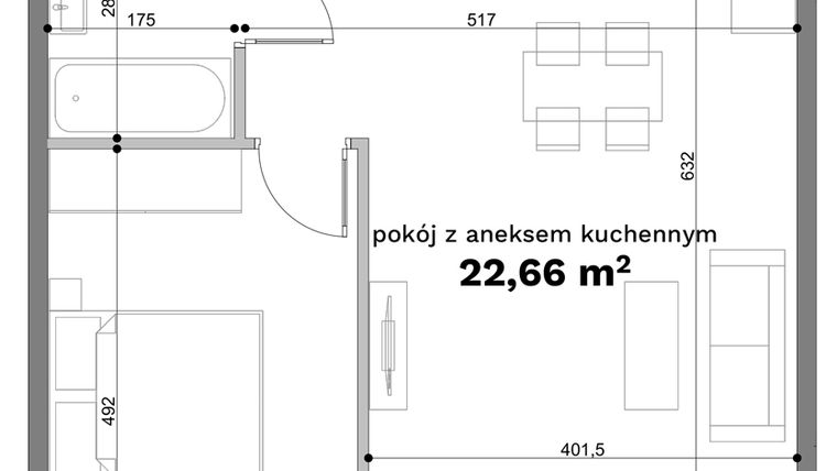 Rzut - Mieszkanie na sprzedaż 2 pokoje o powierzchni 47,22 m² - numer C1-23 w Forma Otwarta etap C