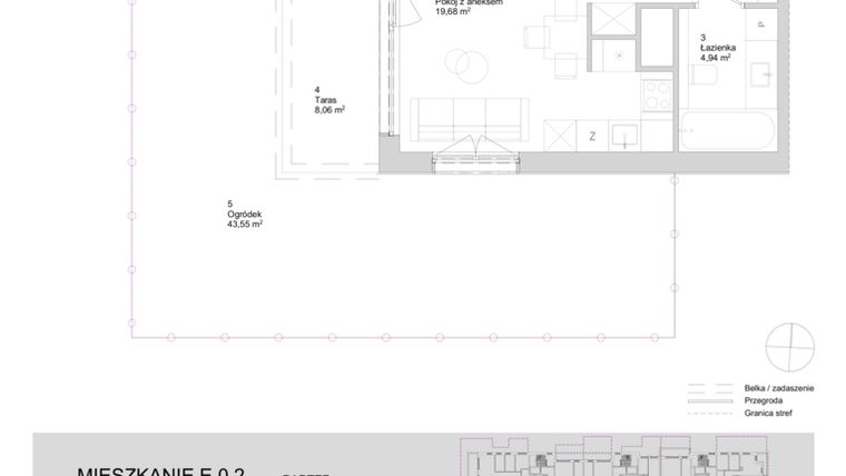 Rzut - Mieszkanie na sprzedaż 1 pokój o powierzchni 28,45 m² - numer E.0.2 w ATAL Parkowa