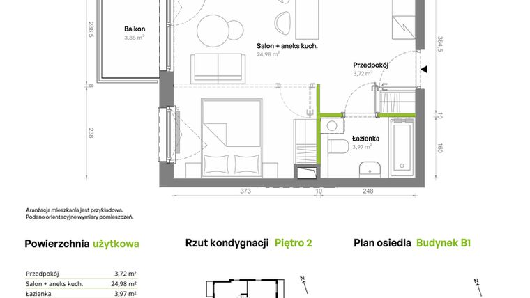 Rzut - Mieszkanie na sprzedaż 1 pokój o powierzchni 32,67 m² - numer B1.02.29 w Południe Vita