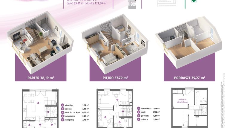 Rzut - Dom na sprzedaż 3 pokoje o powierzchni 113,78 m² - numer 1a w Osiedle Pastell
