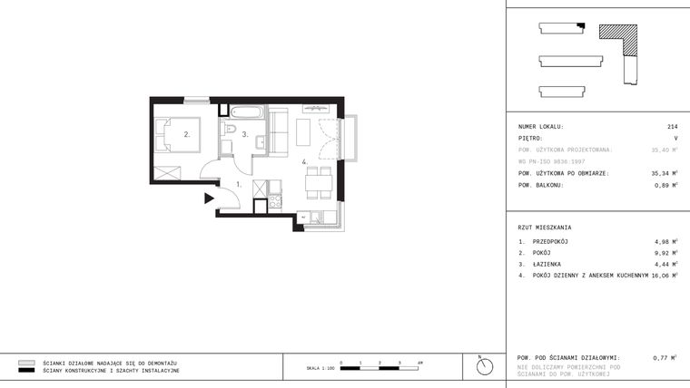 Rzut - Mieszkanie na sprzedaż 2 pokoje o powierzchni 35,34 m² - numer A9.5 w Wynalazek 3A
