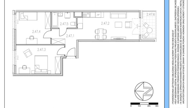 Rzut - Mieszkanie na sprzedaż 3 pokoje o powierzchni 60,25 m² - numer 47 w Osiedle Solne etap II