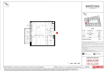 Rzut - Mieszkanie na sprzedaż 2 pokoje o powierzchni 39,83 m² - numer M005 w Warzelnia by Bohema