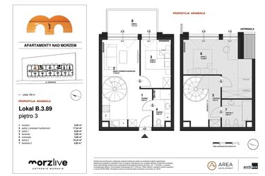 Rzut - Mieszkanie na sprzedaż 3 pokoje o powierzchni 61,85 m² - numer B.3.89 w Morzlive