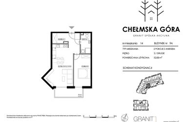 Rzut - Mieszkanie na sprzedaż 2 pokoje o powierzchni 52,69 m² - numer C-9A-M14 w Chełmska Góra