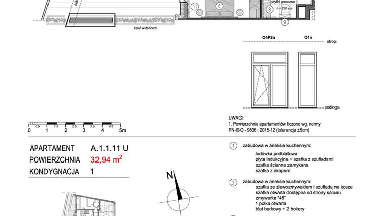 Rzut - Mieszkanie na sprzedaż 1 pokój o powierzchni 33,06 m² - numer A.1.1.11U w Mikołajki Apartamenty