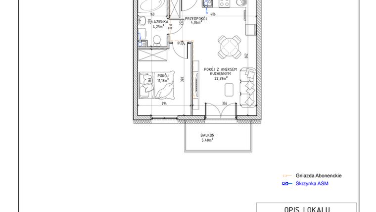 Rzut - Mieszkanie na sprzedaż 2 pokoje o powierzchni 41,88 m² - numer 39 w Harmonia bud. M3