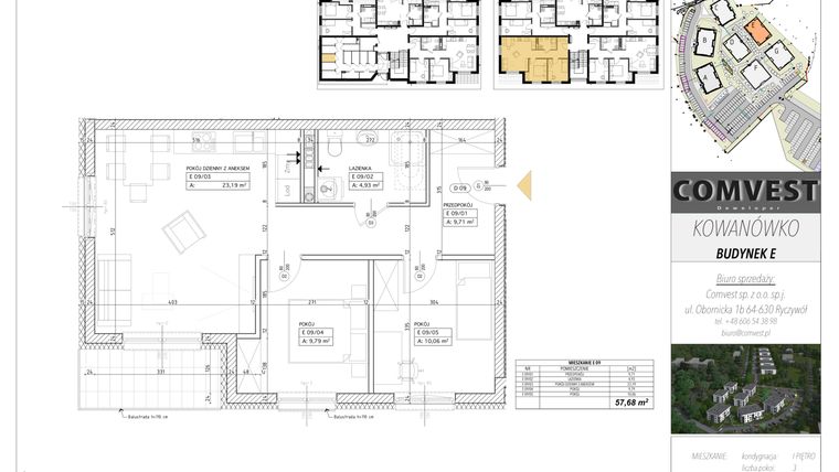 Rzut - Mieszkanie na sprzedaż 3 pokoje o powierzchni 57,68 m² - numer E9 w Kowanówko