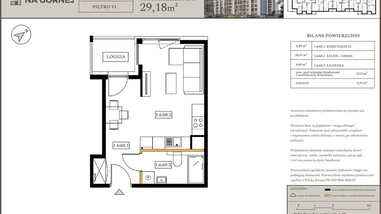 Rzut - Mieszkanie na sprzedaż 1 pokój o powierzchni 28,65 m² - numer M60 w Osiedle Na Górnej etap V
