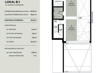 Rzut - Mieszkanie na sprzedaż 4 pokoje o powierzchni 107,59 m² - numer B.1 w Wiązana Residence