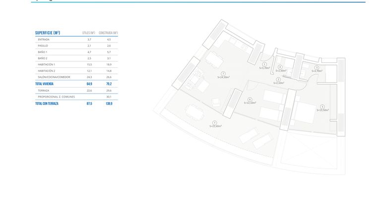 Rzut - Mieszkanie na sprzedaż 2 pokoje o powierzchni 138,9 m² - numer 39-C w Apartamenty w Benidormie - 66854065