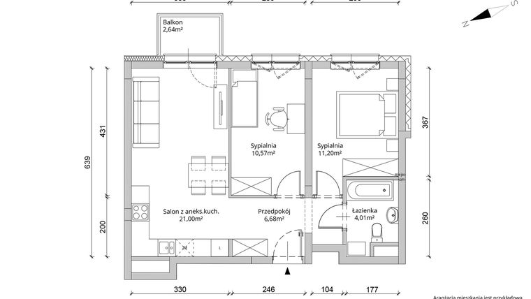Rzut - Mieszkanie na sprzedaż 3 pokoje o powierzchni 53,46 m² - numer A/K4/5/29 w Kamienna 145
