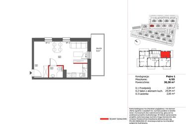 Rzut - Mieszkanie na sprzedaż 1 pokój o powierzchni 30,38 m² - numer PS_4/05 w Panorama Ślężańska
