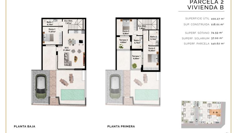 Rzut - Dom na sprzedaż 3 pokoje o powierzchni 117,72 m² - numer B w Dom szeregowy w Benijófar - 51866504